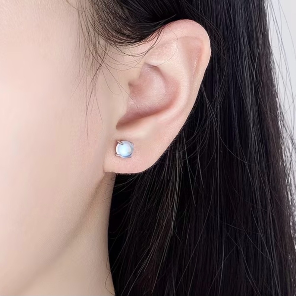 Minimalist Moonstone Earrings - Picture 3 of 4